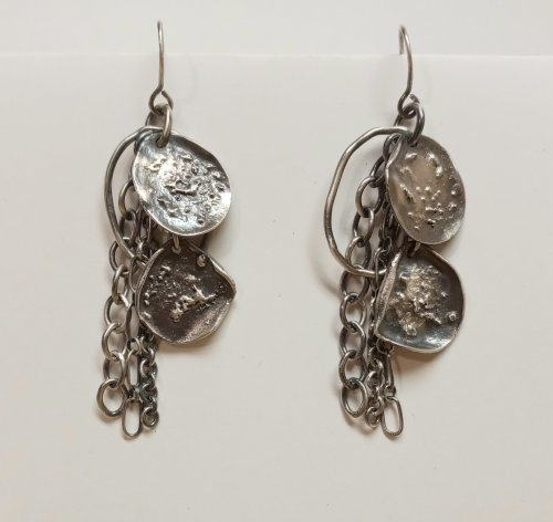 Judy Larson's Organic Fused Silver Dust Earrings - , Contemporary Wire Jewelry, Butane Torch, Soldering, Solder, Organic Fused Silver Dust Earrings